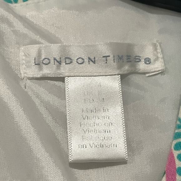 London Times Sleeveless Shift Dress | Green Pink Paisley | Size 4 - Picture 3 of 4